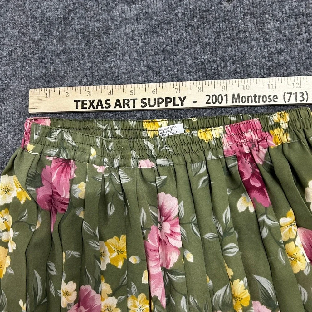 Alfred Dunner Skirt Womens Size 12P Green Floral Pleated Elastic Waist Midi